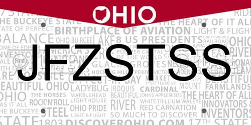JFZSTSS Ohio License Plate