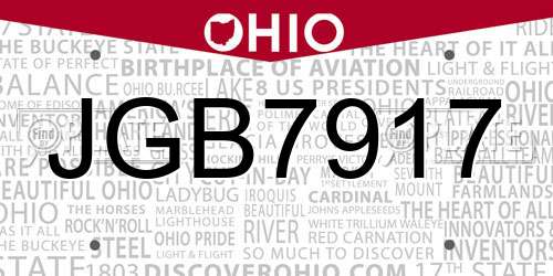 JGB7917 Ohio License Plate