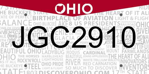 JGC2910 Ohio License Plate