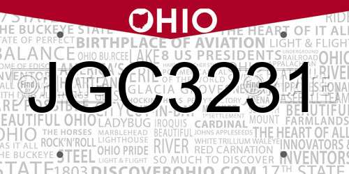 JGC3231 Ohio License Plate