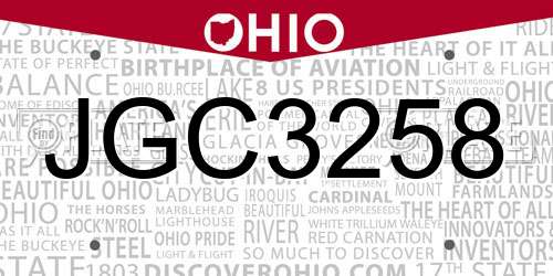 JGC3258 Ohio License Plate