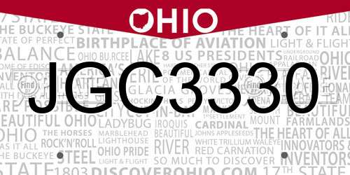 JGC3330 Ohio License Plate
