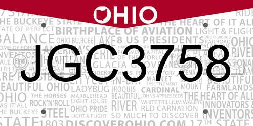 JGC3758 Ohio License Plate