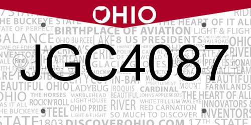 JGC4087 Ohio License Plate
