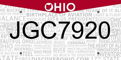 JGC7920 Ohio License Plate