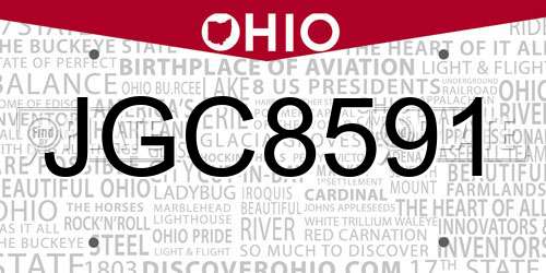 JGC8591 Ohio License Plate