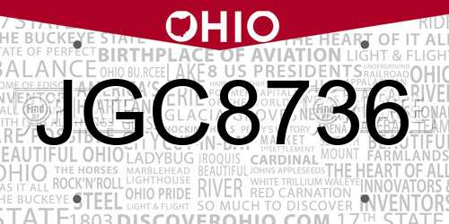 JGC8736 Ohio License Plate