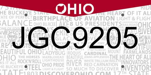 JGC9205 Ohio License Plate
