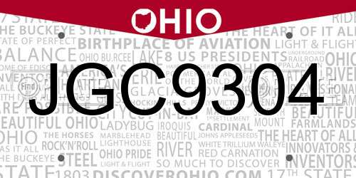 JGC9304 Ohio License Plate