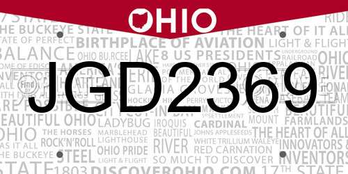 JGD2369 Ohio License Plate