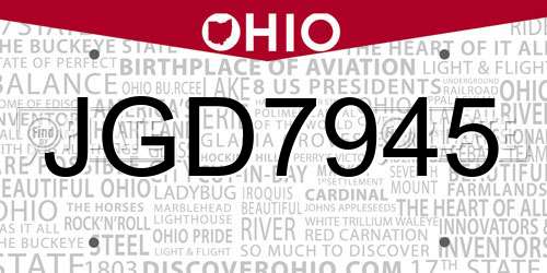 JGD7945 Ohio License Plate