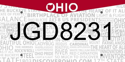 JGD8231 Ohio License Plate
