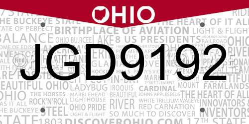 JGD9192 Ohio License Plate