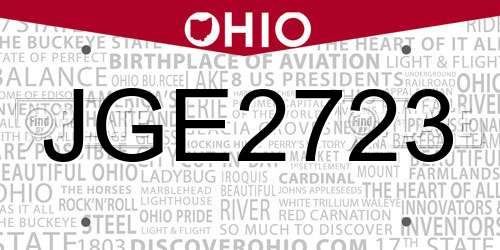 JGE2723 Ohio License Plate