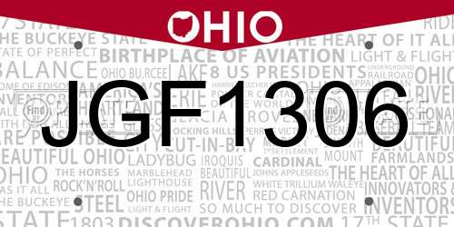 JGF1306 Ohio License Plate