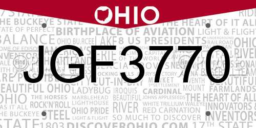 JGF3770 Ohio License Plate