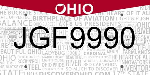 JGF9990 Ohio License Plate
