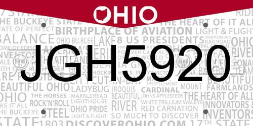JGH5920 Ohio License Plate