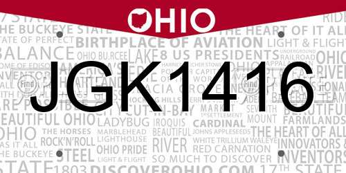 JGK1416 Ohio License Plate