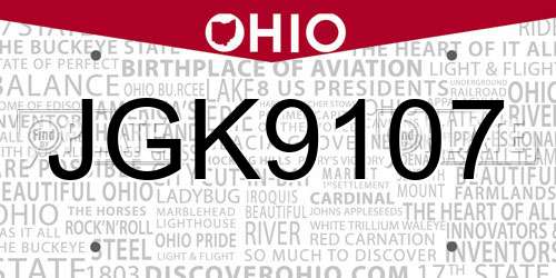 JGK9107 Ohio License Plate
