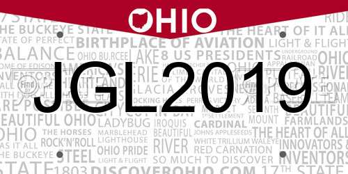 JGL2019 Ohio License Plate
