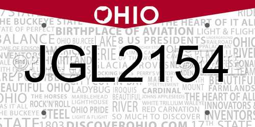 JGL2154 Ohio License Plate