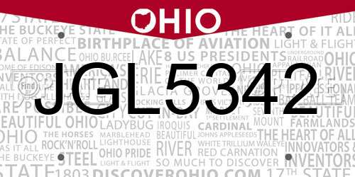 JGL5342 Ohio License Plate