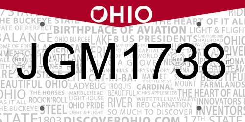 JGM1738 Ohio License Plate