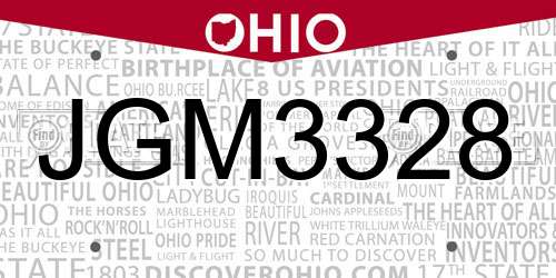 JGM3328 Ohio License Plate