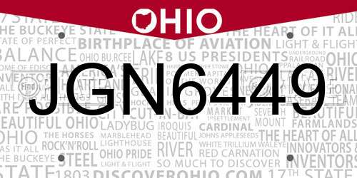 JGN6449 Ohio License Plate