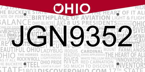 JGN9352 Ohio License Plate