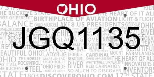 JGQ1135 Ohio License Plate
