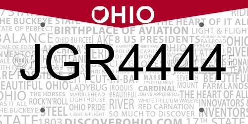 JGR4444 Ohio License Plate