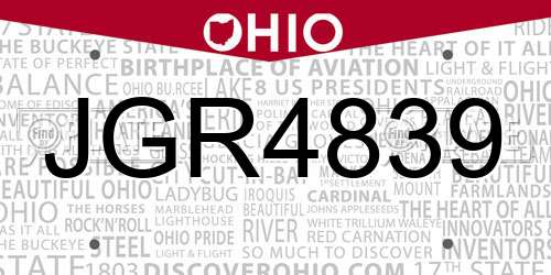 JGR4839 Ohio License Plate