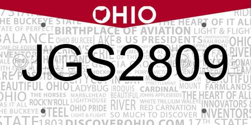 JGS2809 Ohio License Plate