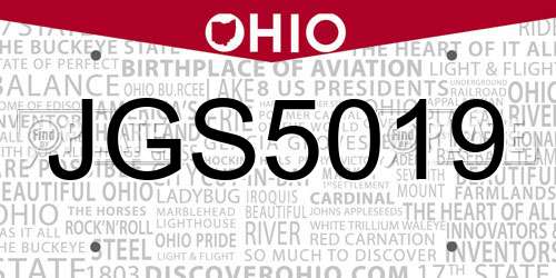 JGS5019 Ohio License Plate