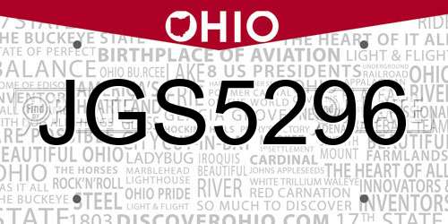 JGS5296 Ohio License Plate