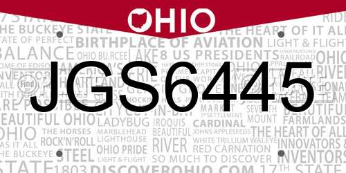 JGS6445 Ohio License Plate