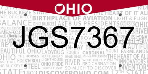 JGS7367 Ohio License Plate