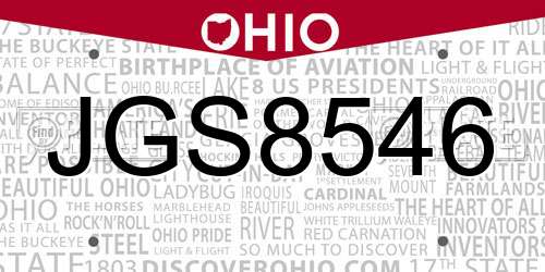 JGS8546 Ohio License Plate