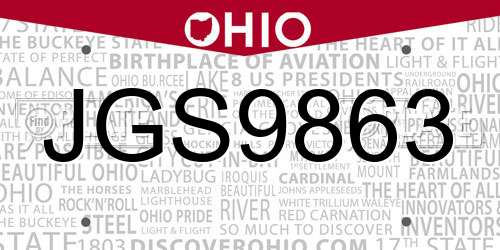 JGS9863 Ohio License Plate
