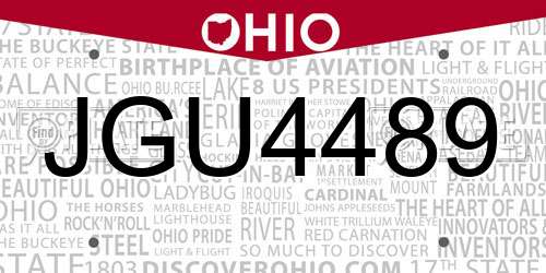 JGU4489 Ohio License Plate