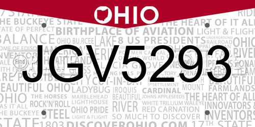JGV5293 Ohio License Plate