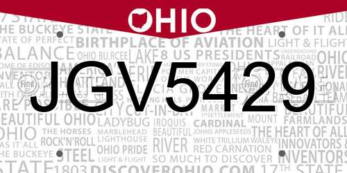 JGV5429 Ohio License Plate
