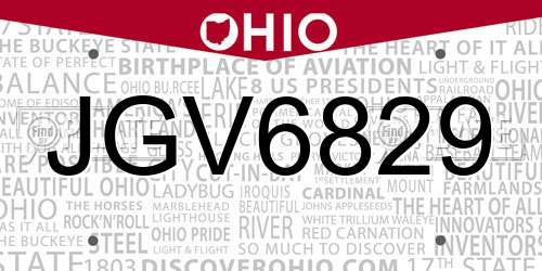 JGV6829 Ohio License Plate