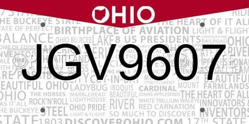 JGV9607 Ohio License Plate