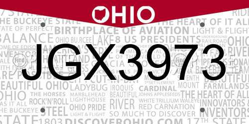 JGX3973 Ohio License Plate