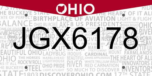 JGX6178 Ohio License Plate