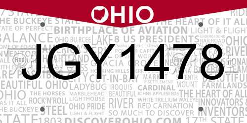 JGY1478 Ohio License Plate