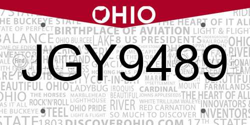 JGY9489 Ohio License Plate